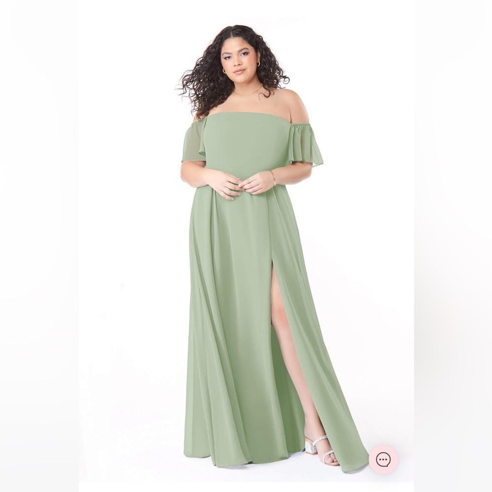 dusty sage Size A16,Chiffon,A-line shape,floor length with leg slit New w/tags